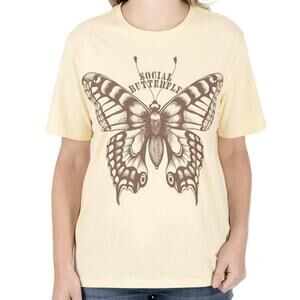 State of Mine Women's Graphic Tee Social Butterfly Yellow Size XXL